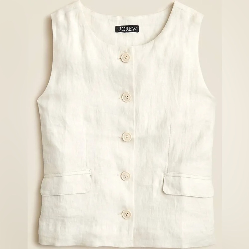 J. Crew Cream Linen Sleeveless Vest, Size 6